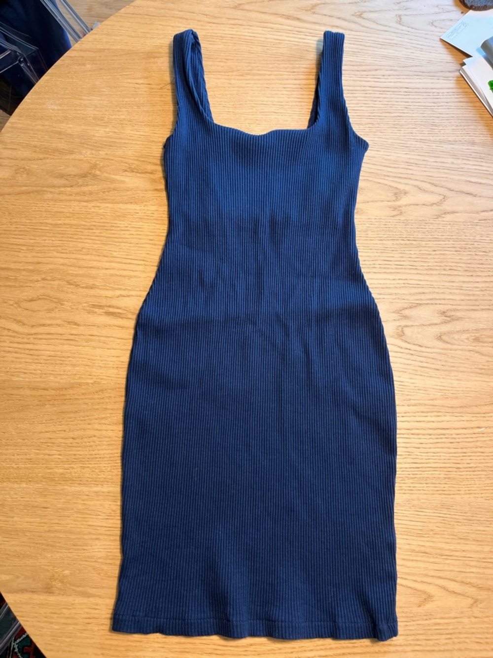 Madewell Navy Ribbed Square-Neck Midi Dress